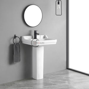 Lavabo cuadrado moderno de cerámica, lavabo compacto para lavarse las manos, pedestal que ahorra espacio para baños pequeños y cuartos de tocador. - Product Image 3