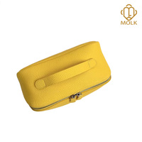 Trousse de toilette en cuir pleine fleur pour femme, étui à cosmétiques grainé avec poignée de transport et fermeture éclair
