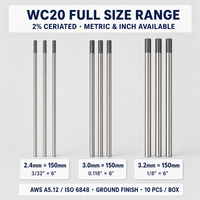 Électrode TIG en tungstène WC20, pointe grise, 1,6 mm, 2,0 mm, 2,4 mm, 3,0 mm, 3,2 mm, 4,0 mm, 150 mm, 175 mm, 10 pièces/boîte, tige TIG, électrode tungstène