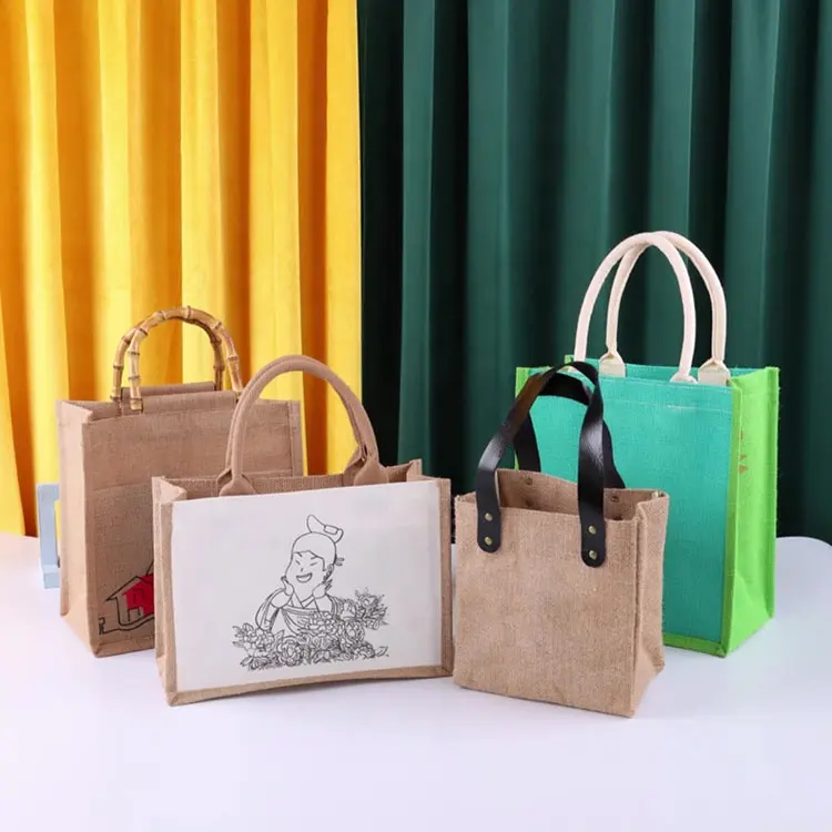 Bolsa de sacos de juta personalizada, tela de fábrica para mulheres