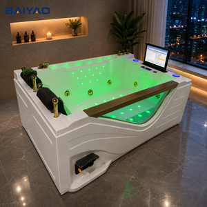 Jacuzzis en Oferta, <span class=keywords><strong>Bañera</strong></span> de <span class=keywords><strong>Hidromasaje</strong></span> Acrílica Blanca y Negra para Dos Personas con Tres Faldones, <span class=keywords><strong>Bañera</strong></span> de Lujo para Hotel - Product Image 4