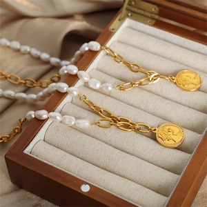 สร้อยคอไข่มุกธรรมชาติสำหรับผู้หญิงประดับโซ่ทรงกลมอลิซาเบธแบบวินเทจสุดหรู - Product Image 2