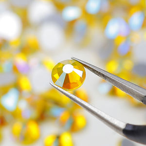 Yiwu Yellow Citrine AB 3D Bling Eco-Friendly Loose Nail Art Shiny Glass Non Hotfix Rhinestone Flatback untuk Kuku - Product Image 2