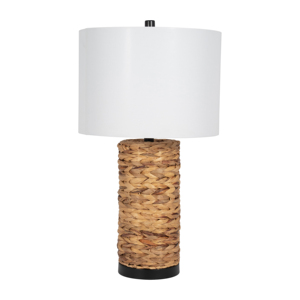Lampada da tavolo con base in erba marina intrecciata e paralume in lino per l'arredamento di camera da letto e soggiorno - Product Image 2