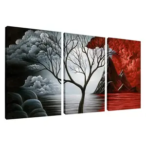 Toptan sanat bulut ağacı duvar sanatı yağlıboya Giclee manzara tuval baskılar ev dekorasyonu için, 3 paneller