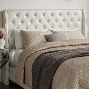 Faux di Cristallo di Cuoio Trapuntato In Tessuto Testiera Avorio <span class=keywords><strong>Bianco</strong></span> Wingback Imbottita In Pelle Testiera - Product Image 2