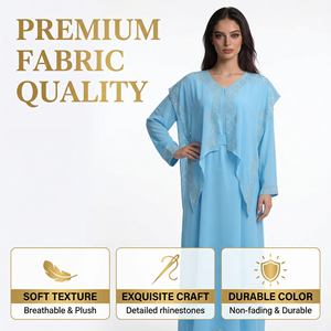 Sky Blue <b>Kaftan</b> Abaya with One Piece Cape and Back Tie ODM - Product Image 2