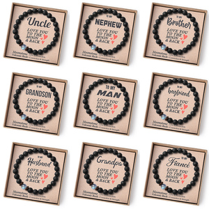 ร้อนขายพ่อวันพ่อสร้อยข้อมือผู้ชายยืดหยุ่นทําด้วยมือลูกปัดสีดําภูเขาไฟหินลาวาสร้อยข้อมือของขวัญลูกชายของฉันลุงMan - Product Image 1