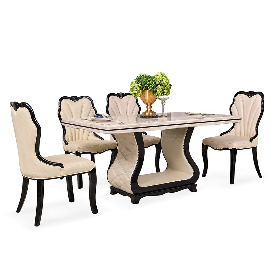 Mesa de comedor de lujo para el hogar, marco <span class=keywords><strong>cuadrado</strong></span> de madera para interiores, 4 sillas, mesa de comedor de madera