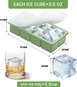 Bandeja de silicona premium antiderrames para cubitos de hielo con tapa - Molde cuadrado grande de 8 cavidades reutilizable y a prueba de fugas para cubitos de hielo grandes y transparentes - Product Image 3