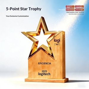 Nuovo Trofeo Scultura a Stella a Cinque Punte in Metallo 2026, Medaglia in <span class=keywords><strong>Legno</strong></span> Personalizzata Creativa per Riunioni Annuali, Commemorativa per Team Eccellenti - Product Image 4