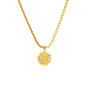 European American Retro Portrait Diamond Round Pendant Snake Chain Necklace Unisex Everyday Wear Gold - Product Image 5