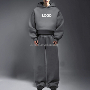 Qianshi baggy unisex sweatsuits nhà sản xuất Heavyweight công nghệ lông cừu trống Tracksuit người đàn ông quá khổ Sweatpants và hoodie Set - Product Image 3
