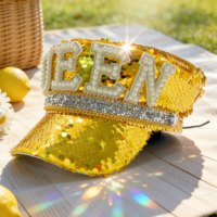 Chapeaux de fête pour festival Burning Man, chapeaux de capitaine reine en sequins dorés et perles, vente en gros, 3 MOQ