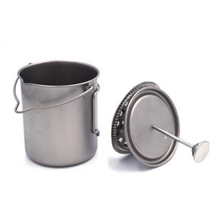 Outdoor Camping Coffee Cup Multi-Functional Travel Cooking Titanium Mug French Press Pot with percolator