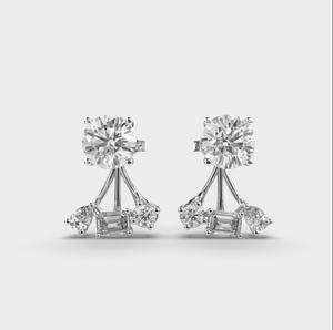 Boucles d'oreilles pendantes de luxe en diamant de laboratoire certifié IGI, taille brillant avec accents baguette, plaqué rhodium, cadeau idéal pour fête ou anniversaire, 14K - Product Image 1