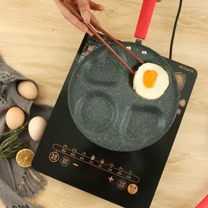 비 스틱 튀긴 계란 프라이팬 더블 바닥 조리기구 유도 밥솥 디자인 4 분배기 알루미늄 새로운 라운드