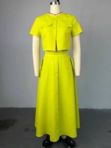 MHK7536 Dernier design de tenues d'été pour femmes Top à manches courtes <span class=keywords><strong>et</strong></span> <span class=keywords><strong>jupe</strong></span> taille haute à poitrine Ensemble deux pièces pour femmes - Product Image 6