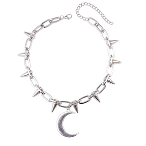 Collar Punk con Púas y Colgante de Luna, Cadena de Aleación de Zinc, Joyería de Fiesta para Mujer, Cadena de Clavícula, Diseño Geométrico, Blanco K, Negro Pistola - Product Image 5