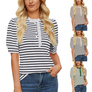 Nuova T-shirt a Righe <span class=keywords><strong>con</strong></span> <span class=keywords><strong>Volant</strong></span> in Stile Occidentale per Primavera ed Estate, <span class=keywords><strong>con</strong></span> Maniche a Sbuffo, Camicia Casual e Versatile da Donna - Product Image 5