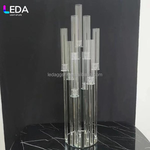 Candélabre en verre transparent LEDA de haute qualité pour événements et fêtes, 9 bras, forme droite, avec bougeoirs en cristal combinés pour mariage - Product Image 4