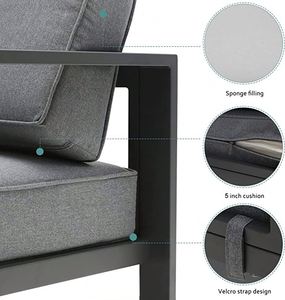 Poltrona <span class=keywords><strong>da</strong></span> esterno in alluminio 3 pz moderno divano in metallo per <span class=keywords><strong>balcone</strong></span> set di conversazione con <span class=keywords><strong>tavolino</strong></span> (Grey) - Product Image 5