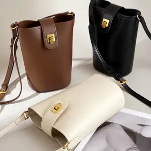 2024 Genuine Leather Phone Bag With Lock Fashion Mini Crossbody Bag Women's Leather Purse Bag