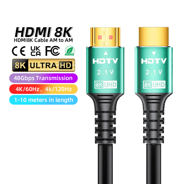8K HDMI 2.1 Version High Speed Cable with 48Gbps Supports Dynamic HDR and TDR Test Offers 8K 60Hz and 4K 120Hz Resolution