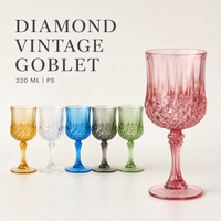 Gobelet à vin en plastique PS Diamond Vintage 220 ml, verres à pied colorés pour fêtes