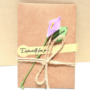 Carte de vœux créative en papier kraft vintage faite à la main avec des fleurs séchées, pour la Saint-Valentin, la fête des enseignants, carte de fleurs de bénédiction - Product Image 6