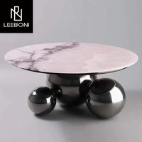 Table basse ronde de luxe en marbre de style italien table basse à pieds boule en acier inoxydable pour salon