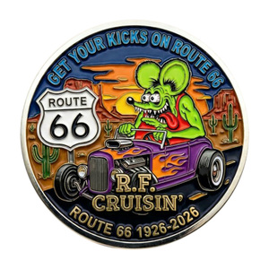 Moneda Conmemorativa Metálica Colorida de la Ruta 66 Centennial Rat Fink, Regalo Coleccionable con Temática Retro Hot Rod - Product Image 2