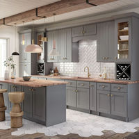 Vermonhouzz Armoire de cuisine moderne haut de gamme en bois massif gris foncé avec plan de travail, tiroirs multiples, étanche et personnalisable