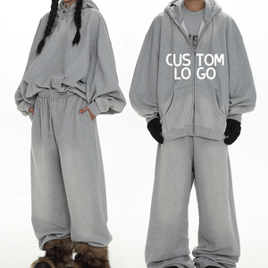 Sudadera con Capucha Oversize Unisex de Felpa Francesa 100% Algodón Gris Personalizada con Cremallera, Estampada y Bordada, de Alta Calidad al por Mayor - Product Image 1