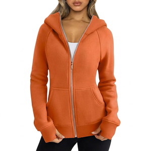 Sudadera con Capucha y Cierre Completo para Mujer, Corte Regular, Color Sólido, Tejido de Algodón y Fibra de Bambú, Ropa de Otoño - Product Image 1