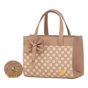 Bolso Bandolera Vintage para Mujer Fana, Diseño a Cuadros, Cuero de Microfibra, Decoración con Lazo, Estilo Veraniego, Uso Diario - Product Image 1