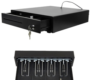 Tiroir-caisse SCPOS CD-405 en métal noir ABS de 405 mm avec 5 compartiments pour billets, 8 plateaux pour pièces, trois fonctions, 12V-24V pour les comptoirs de caisse - Product Image 1