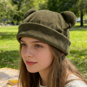 Cappello a Secchiello da Donna Nero in Poliestere Felpato Leggero e Caldo per Autunno Inverno, Stile Streetwear con Design di Orecchie di Animali - Product Image 5