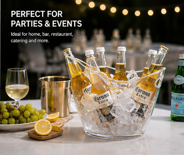 Elegant Oval Design Shatterproof Clear Ice Bucket 270oz 400oz Premium Acrylic Wine Tub Luxury Hotel Buffet Display Cooler Basin