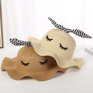<span class=keywords><strong>Sombrero</strong></span> de <span class=keywords><strong>Paja</strong></span> de Ala Ancha con Orejas de Conejo Estilo Coreano para Niñas, <span class=keywords><strong>Sombrero</strong></span> de Verano con Flecos Ondulados - Product Image 1