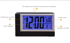 Réveil numérique multifonctionnel électronique avec écran LCD rétroéclairé, capteur, calendrier, fonction snooze, fonctionne sur piles, affichage de l'heure, pour table, chambre, maison - Product Image 4