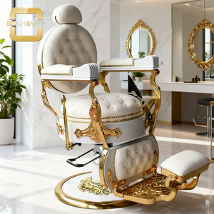 Sillón de Barbería Antiguo, Equipo de Salón, Color Blanco Dorado, Sillón de Barbería Vintage para Venta al por Mayor, Sillón de Peluquería - Product Image 1