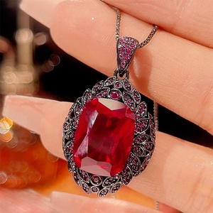 Parure de bijoux de mariée écologique en cuivre noir doré vintage, avec zircone cubique 12*16MM, ensemble pendentif et boucles d'oreilles haut de gamme pour mariage et soirée - Product Image 4