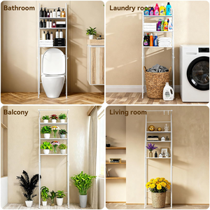 Estante de Almacenamiento para Sobre el Inodoro, Estante Metálico Impermeable Independiente, Organizador de Baño con Ganchos para Ahorrar Espacio - Product Image 4