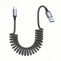 Cable USB Retráctil con Resorte de Tipo A a Tipo C, Cable de Datos para Auto con CarPlay, Cable de Carga Rápida para iPhone 17, Xiaomi, Huawei y Teléfonos Inteligentes