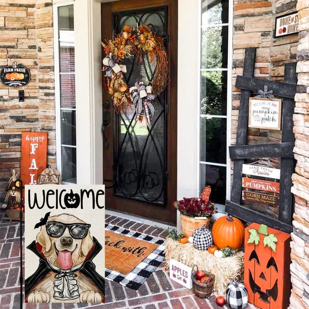 Halloween Gartenflagge Aus Sackleinen – 30 X 45 Cm, Doppelseitig Mit Kürbis & Fledermaus, Wetterfest