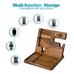 Estación de acoplamiento de madera para teléfono móvil, soporte para llaves, BILLETERA, bandeja, ranura de madera, organizador de escritorio