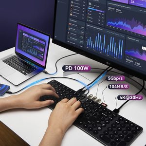 Venta al por mayor multifuncional tipo C USB 3,0 Hub Mulit función teclado estación <span class=keywords><strong>de</strong></span> acoplamiento con 4K30Hz SD TF <span class=keywords><strong>puertos</strong></span> - Product Image 4