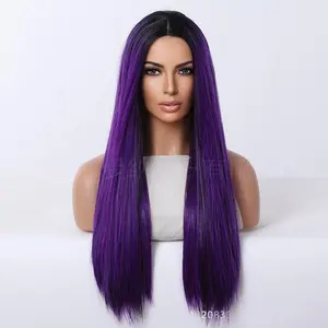 Wig Long Straight Synthetic Women High Temperature Fibre Layered Hair Wig With Long Highlight Lace Frontal Synthetic Wigs