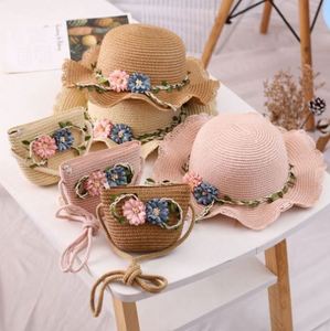 Sombrero de Paja para Niños, Estilo Bohemio con Flores, Lindo Sombrero de Playa para Niñas, Protección Solar y Bolsa para Niña - Product Image 4